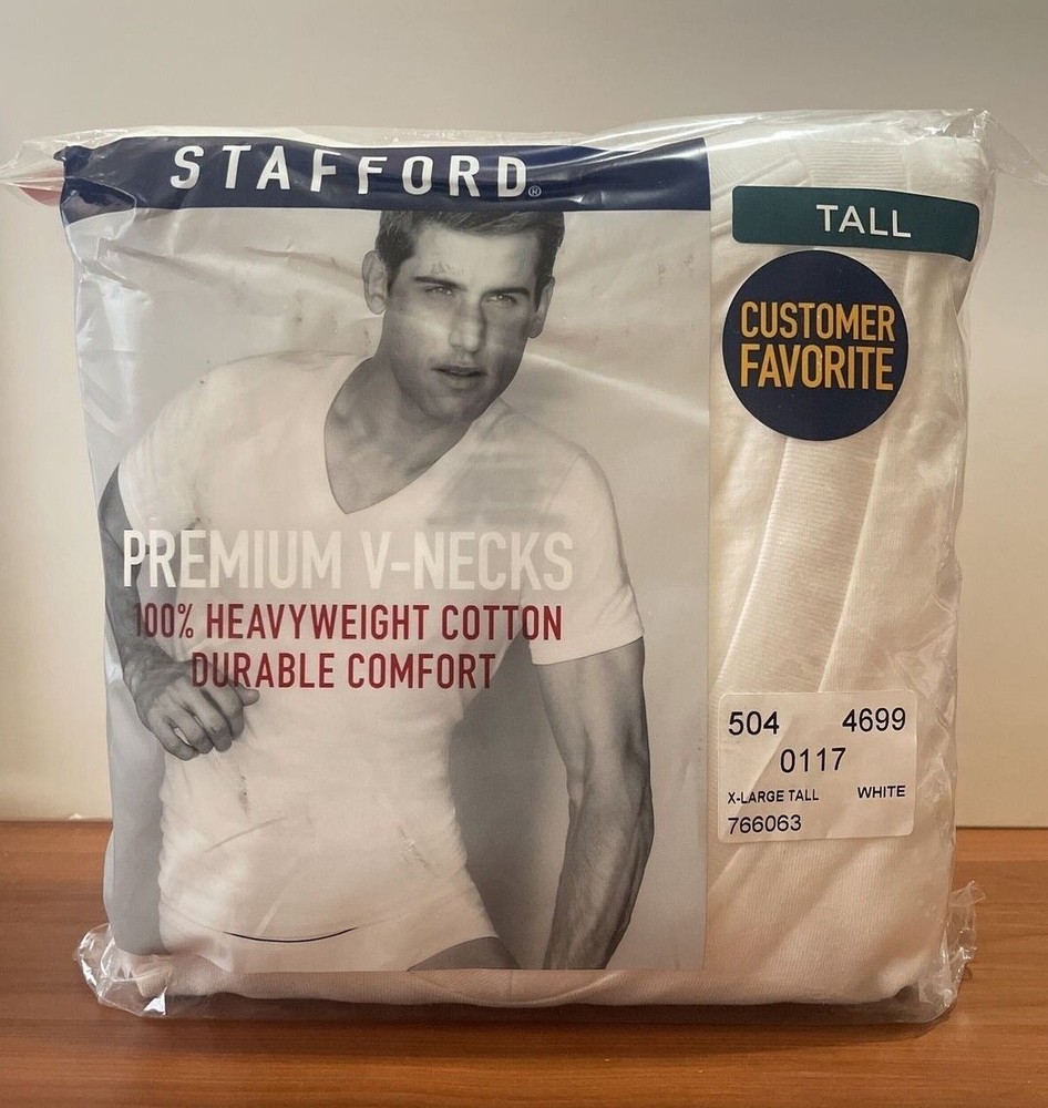 Stafford 4-Pack Men’s Big & Tall Heavyweight Cotton V-Neck T-Shirts – TALL
