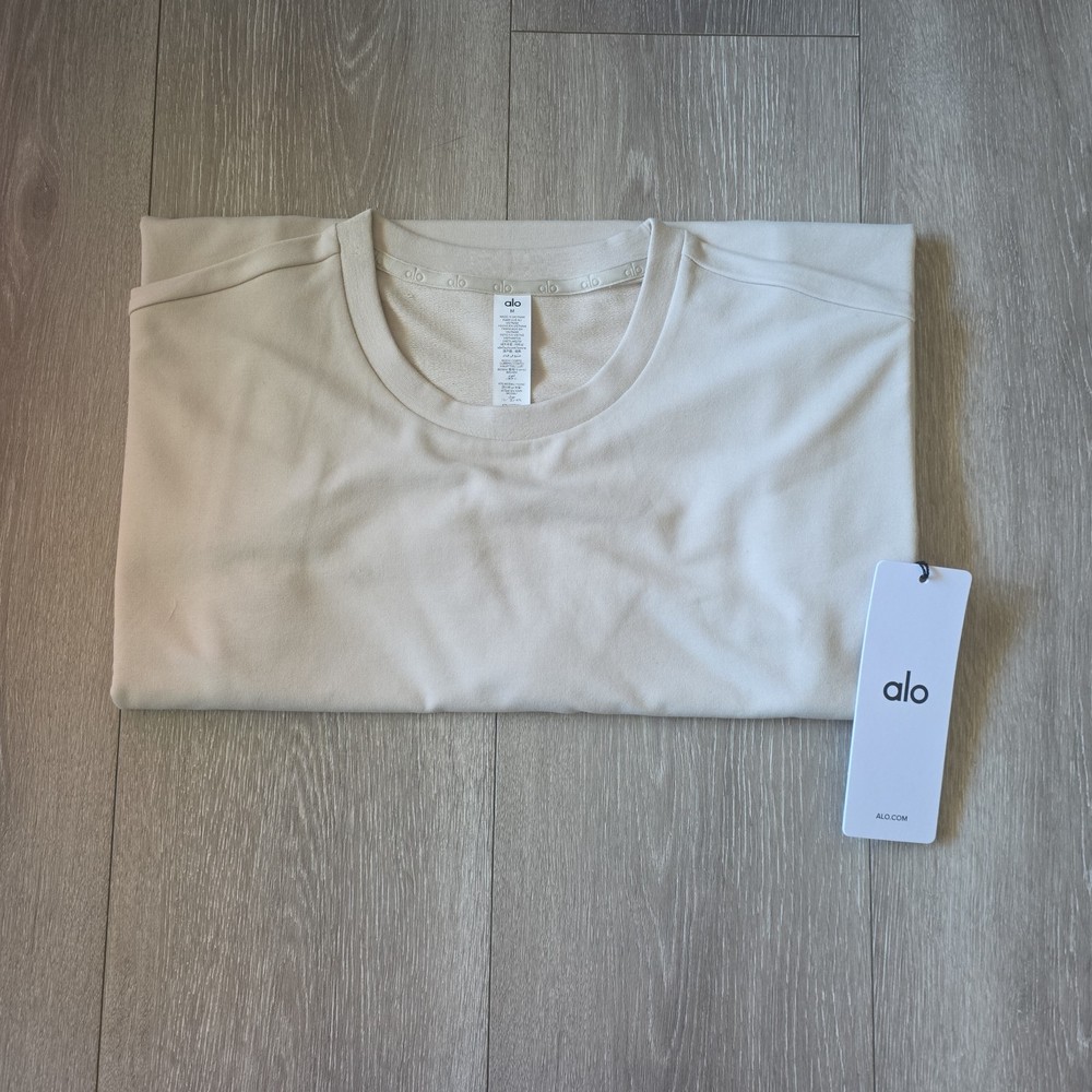 Alo Yoga Mens Double Take Short Sleeve Tee Size M – Bone