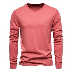Solid Color Cotton T Shirt Men Casual O-neck Long Sleeved Mens Tshirts