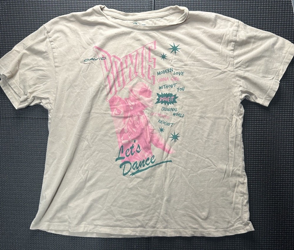 Vintage Style David Bowie Lets Dance Tee 80s Pop Graphic Beige L
