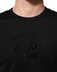 DOLCE & GABBANA T-shirt Black Cotton Velvet Logo Print Men IT46/US36/S 570usd