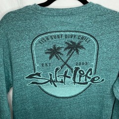 Salt Life Shirt Mens Medium Green Long Sleeve Fish Surf Dive Chill Beach Palm