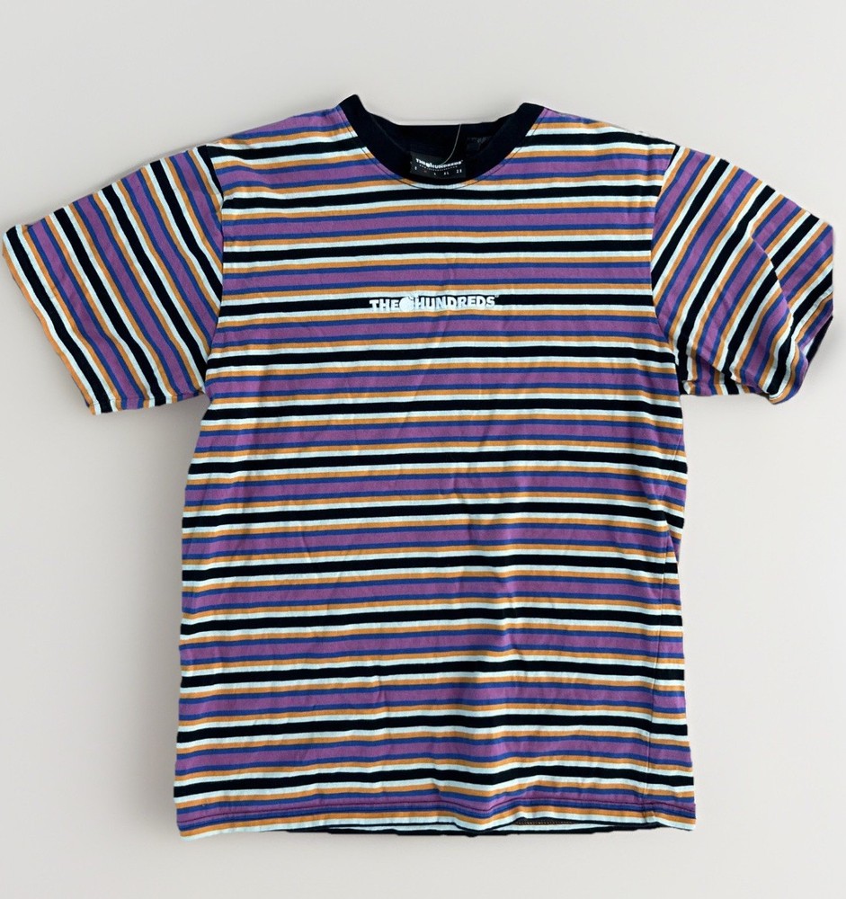 The Hundreds Multi-Color Striped T-Shirt Size Medium Y2K Vintage