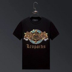 New Men Luxury Leopard Rhinestones Fashion Black White T-Shirt High Quality