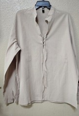 Men’s Casual Long Sleeve Henry Shirt Lace-Up Stand-Up Collar Cotton Linen Blouse