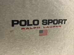 Vintage 90s Polo Sport Ralph Lauren Spell Out Flag Logo Gray Tee Shirt Men’s XL