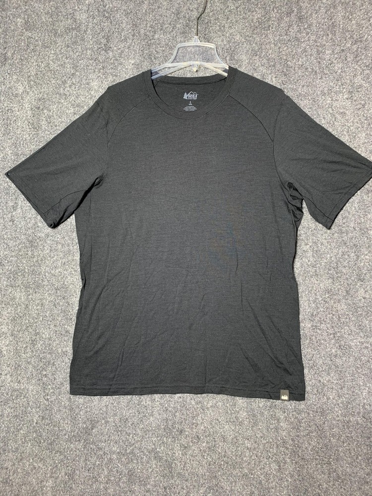REI Co-op Shirt Mens Large Black Raglan Crewneck Lightweight Outdoor Hike Camp