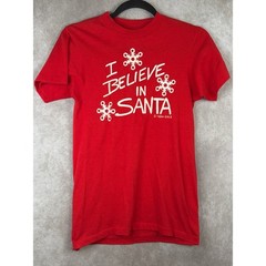 VTG 1984 DALE I Believe In Santa Tee Graphic Red Single Stitch Made in USA Sz S
