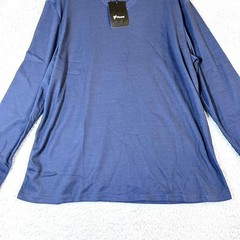 Ficerd Men’s Solid Blue V-neck Long Sleeve Thermal Waffle T-Shirt Size XL