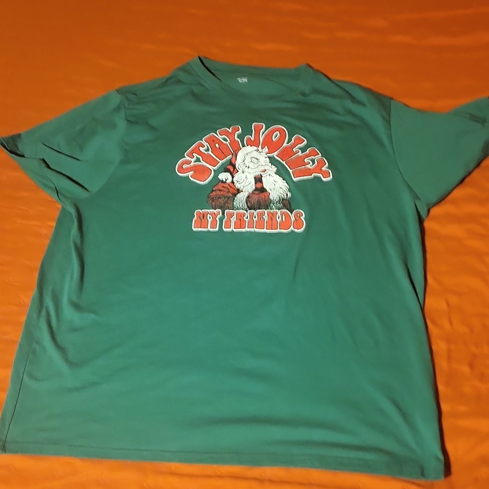Holiday Time Green Cotton Crew Neck Short Sleeve Santa Claus Men’s T-Shirt 2XL
