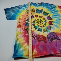 Vtg Tie Dye Spiral Cats Rainbow Graphic T Shirt Size XL Psychedelic