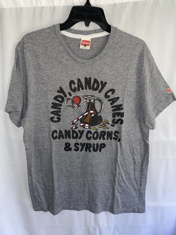 Homage Elf Candy Canes Corn & Syrup Christmas Movie T Shirt Large