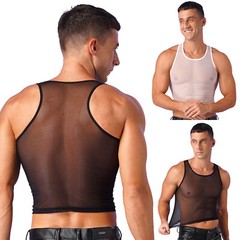 Men’s Tank Top Sleeveless Crop Tops Mesh Blouse U Neck Vests Club T-shirts Sexy