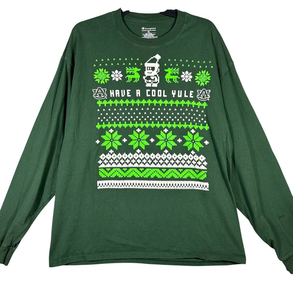 Champion Auburn Tigers Shirt Mens XL Green Long Sleeve Ugly Christmas Yule NCAA