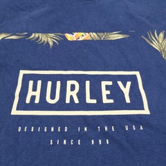 Hurley Shirt Mens Large Blue Tropical Logo Graphic Tee Tagless Crewneck Surf