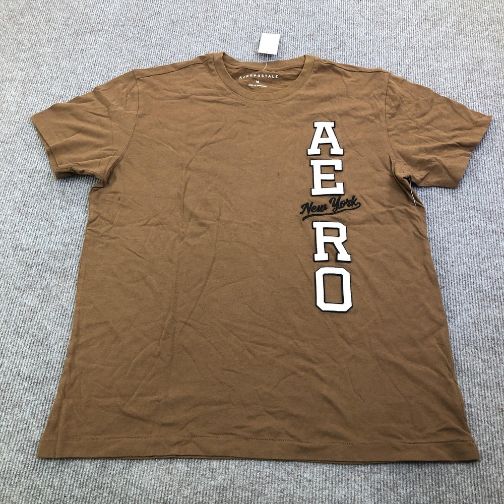 Aeropostale Shirt Mens Medium Brown AERO New York Logo Graphic Tee Tagless