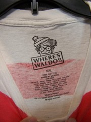 Wheres Waldo Shirt XXL 2XL White Pink Strip Graphic Logo Short Sleeve Cotton Men