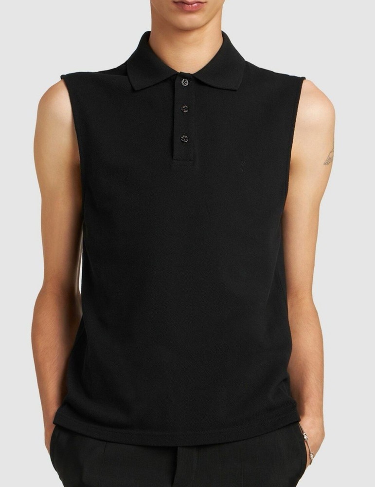 SAINT LAURENT – Cassandre Cotton Blend Sleveless Polo Size Small Men’s