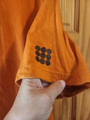 Vintage? DrunknMunky Orange Shirt Tee Mens Sz L Front Suede Like Logo Patch