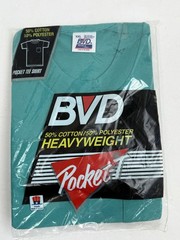 Vintage BVD Shirt Mens 2XL Heavyweight Pocket Tee Made USA Cotton Blend 90s NOS