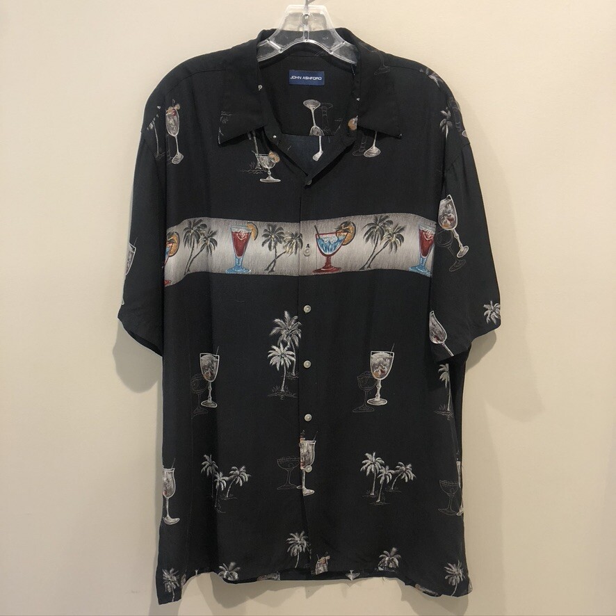 John Ashford Men’s Black with Cocktail design Dress Shirt Size Lg (E1620)