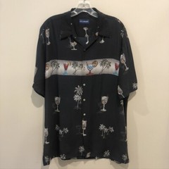John Ashford Men’s Black with Cocktail design Dress Shirt Size Lg (E1620)