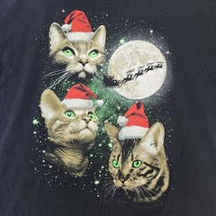 Christmas Space Cats T-Shirt Santa Hats Sleigh Moon Galaxy Black Graphic Tee 3XL