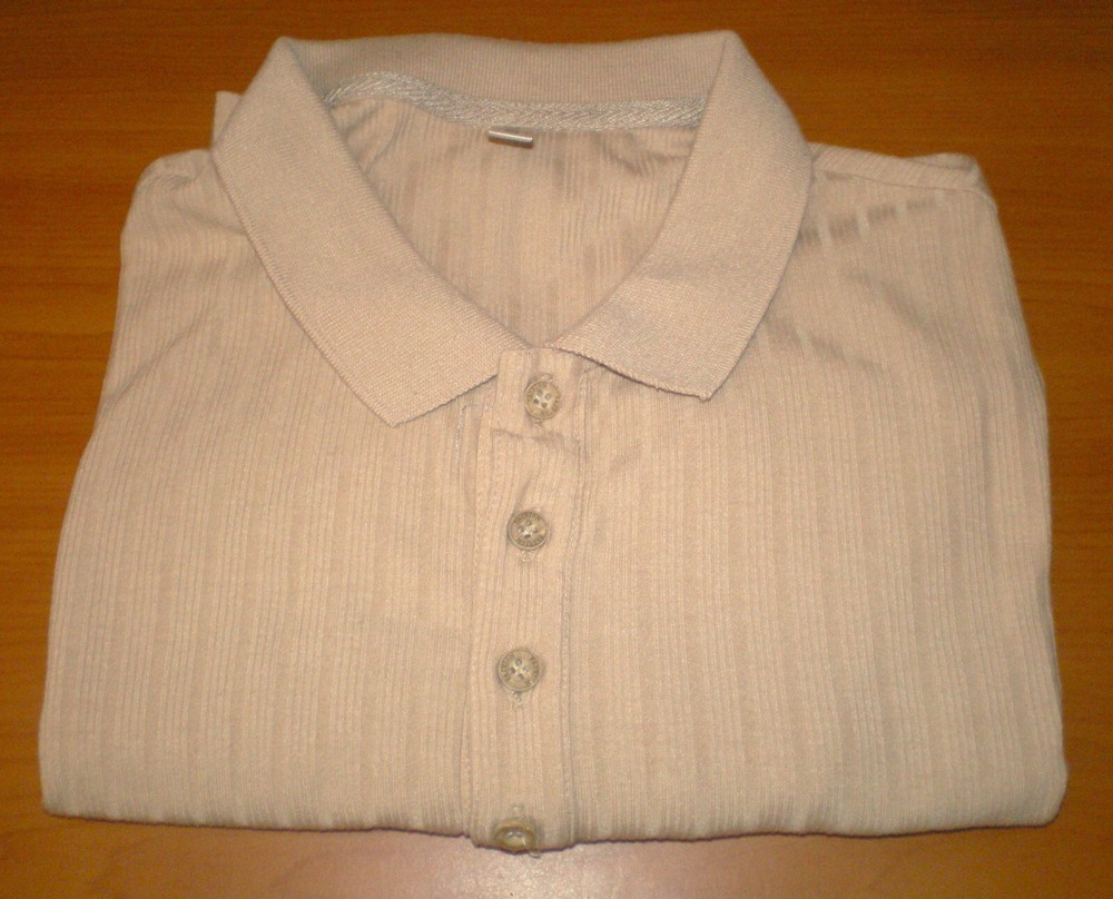 NITAGUT Mens TAN * BEIGE Casual Short Sleeve Collared Ribbed Knit POLO Shirt S