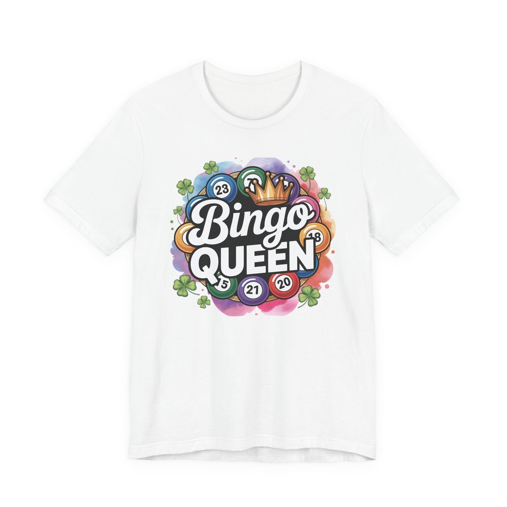 Bingo Queen T-Shirt | Bingo Balls Crown Clover Design
