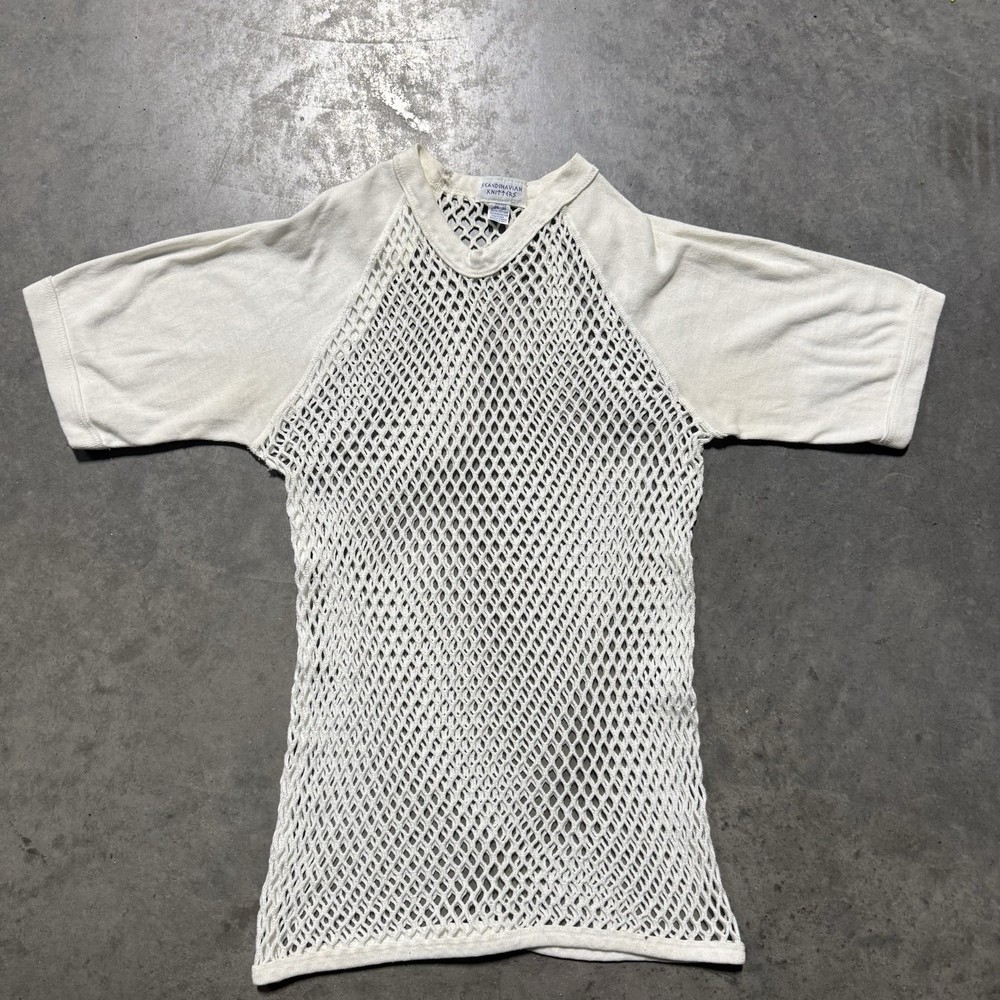 Scandinavian Knitters Small 34-36 Mens Vintage Fishnet Top 1960’s Open Knit