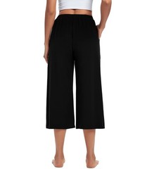 Womens Capri Yoga Pants Wide Leg Drawstring Lounge Loose Comfy Workout Pockets