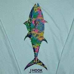 J Hook Long Sleeve T Shirt Men’s S Light Blue Fisherman Outdoor Back Graphic