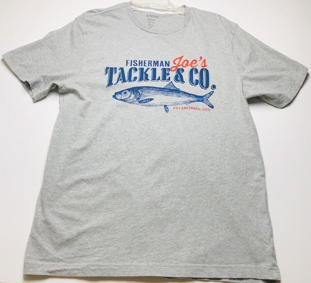 Chaps T Shirt Men’s Medium Gray Short Sleeves Fisherman Fishing Crewneck Cotton