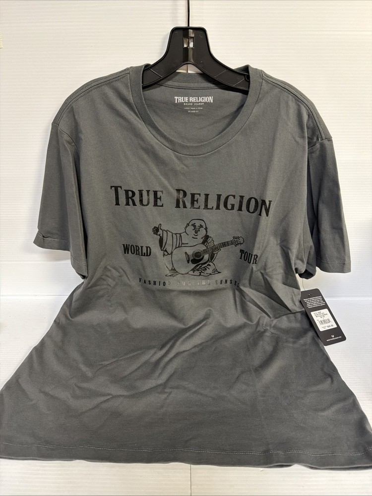 True Religion Men’s Tee T Shirt Metallic Buddha Iron Gate Size L Large NWT