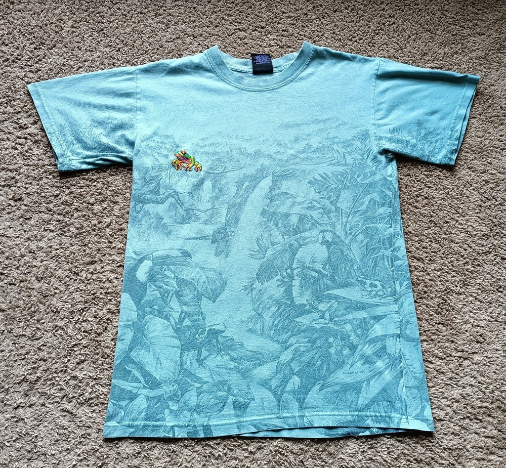 Vintage Habitat Wilderness T-Shirt Men’s Size Large All Over Print Animal Blue