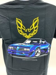 1977 Pontiac Trans Am T-Shirt – Black w/ Firebird Logo Emblem – Licensed