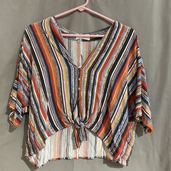 Mustard Seed button-front blouse a colorful striped pattern Size M Boho TG2078