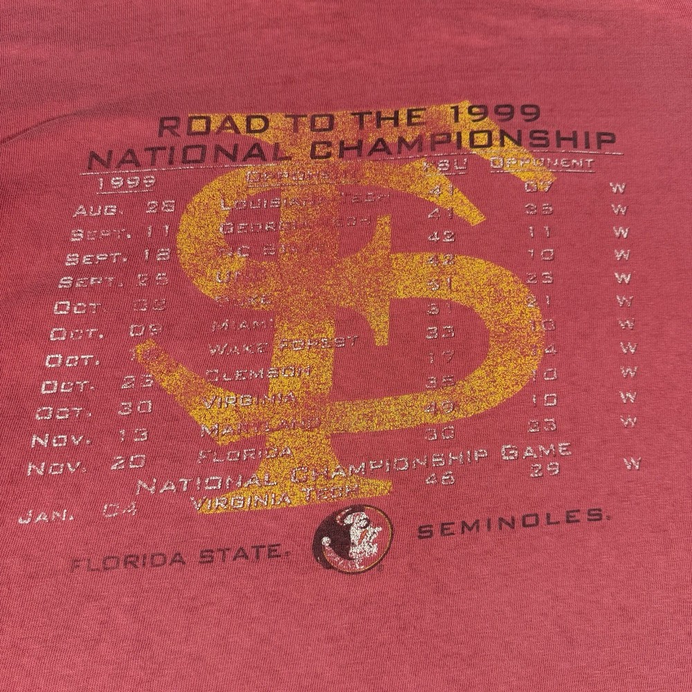 Vintage 1999 Florida State Seminoles ACC National Champions T Shirt Mens Size L