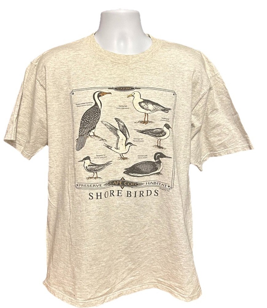 VTG Cape Cod Nature Shore Birds Shirt Men XL Gray Short Sleeve Bird Watchers