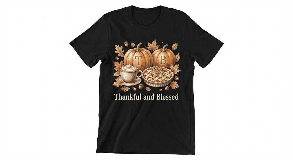 Thanksgiving Pumpkin Pie Coffee Autumn Leaves Monogram Letter T-shirt