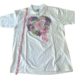 Vintage 90s Polo Shirt floral heart Women’s size Medium NWT Filene’s white pink