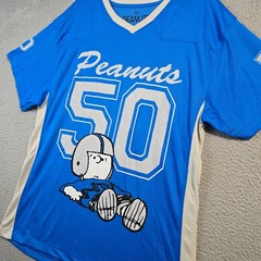 Snoopy Peanuts Football NFL Jersey Shirt Mens XL Blue Charlie Brown 50 NWT