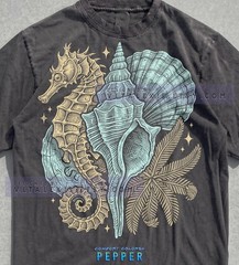 Seahorse Seashells Palm Frond Comfort Tee Ocean Beach Design