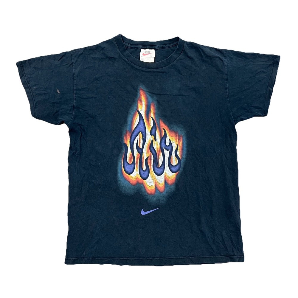 Vintage 90s Faded Black Nike Air Bakin Flame Banned T-Shirt Tee White Tag Size M