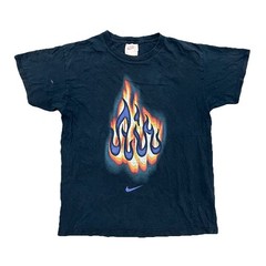 Vintage 90s Faded Black Nike Air Bakin Flame Banned T-Shirt Tee White Tag Size M