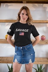 Savage American Flag T-Shirt – Black Patriotic USA Tee Military Veteran Pride