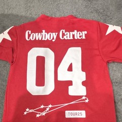 Cowboy Carter CCT2025 Tour Graphic Print Mesh Jersey V-Neck T-Shirt Red S