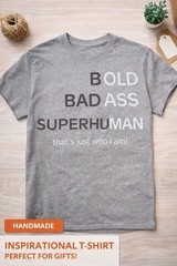 Bold Badass Superhuman Inspirational Graphic Tee Multicolor Crew Neck One Size