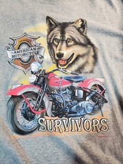 American Motorcycle Long Sleeve Gray Tshirt With Wolf Motorcycle Vintage Biker