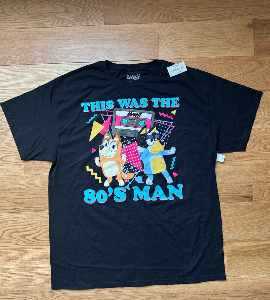 NWT NEW BLUEY BANDIT MIXTAPE 80S MAN BLACK SHIRT RETRO MENS ADULT XL EXTRA LARGE